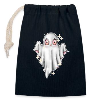 Cute Glowing Ghost Illustration - Closable cotton gift bag (14x20cm) - navy - Front