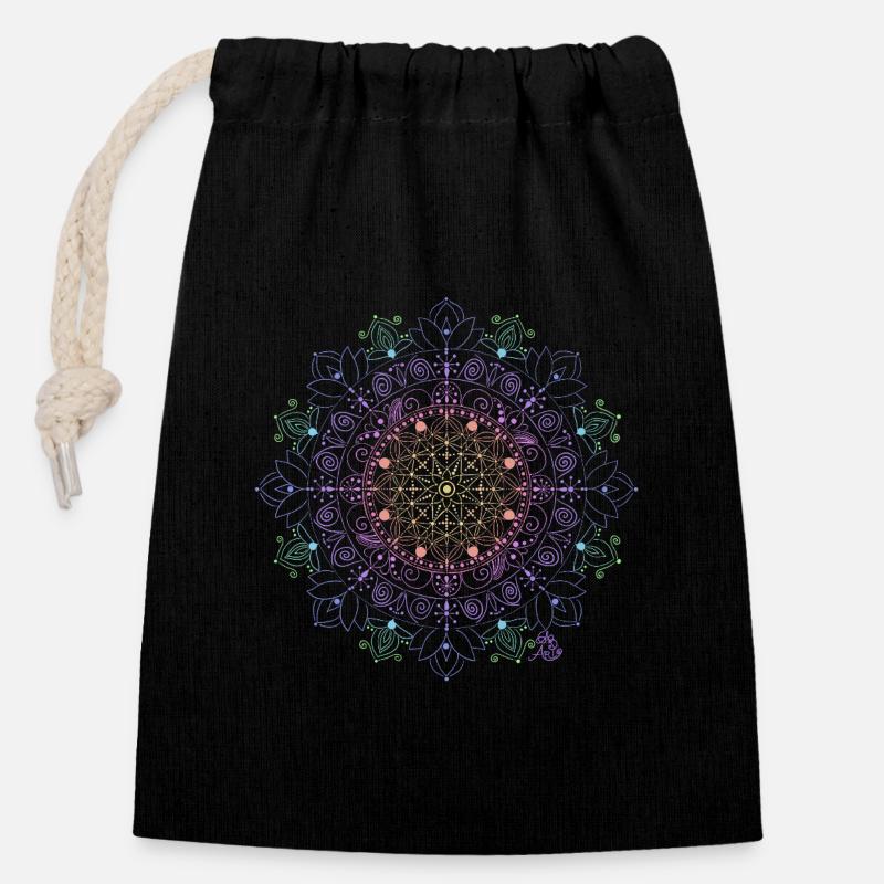 Glowing Mandala Pattern - Closable cotton gift bag (14x20cm) - black