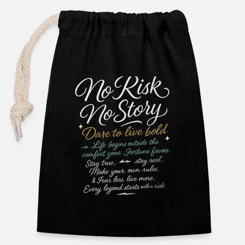 No_Risk_No_Story - Sac cadeau en coton avec cordon (14 x 20 cm) - noir