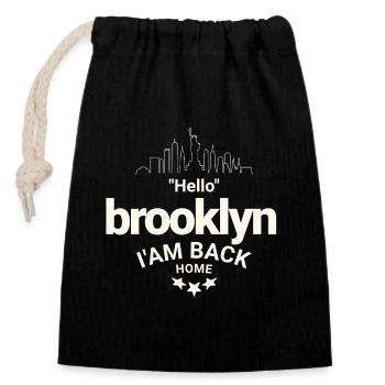 Design Brooklyn Heimkehr - Verschließbarer Geschenkbeutel aus Baumwolle (14x20cm) - Schwarz - Vorne