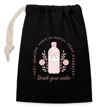 Boire de l’eau hydratation citations rose rappel drôle - Sac cadeau en coton avec cordon (14 x 20 cm) - noir - Devant
