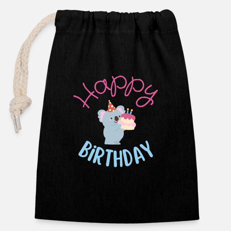 Happy birthday - Closable cotton gift bag (14x20cm) - black