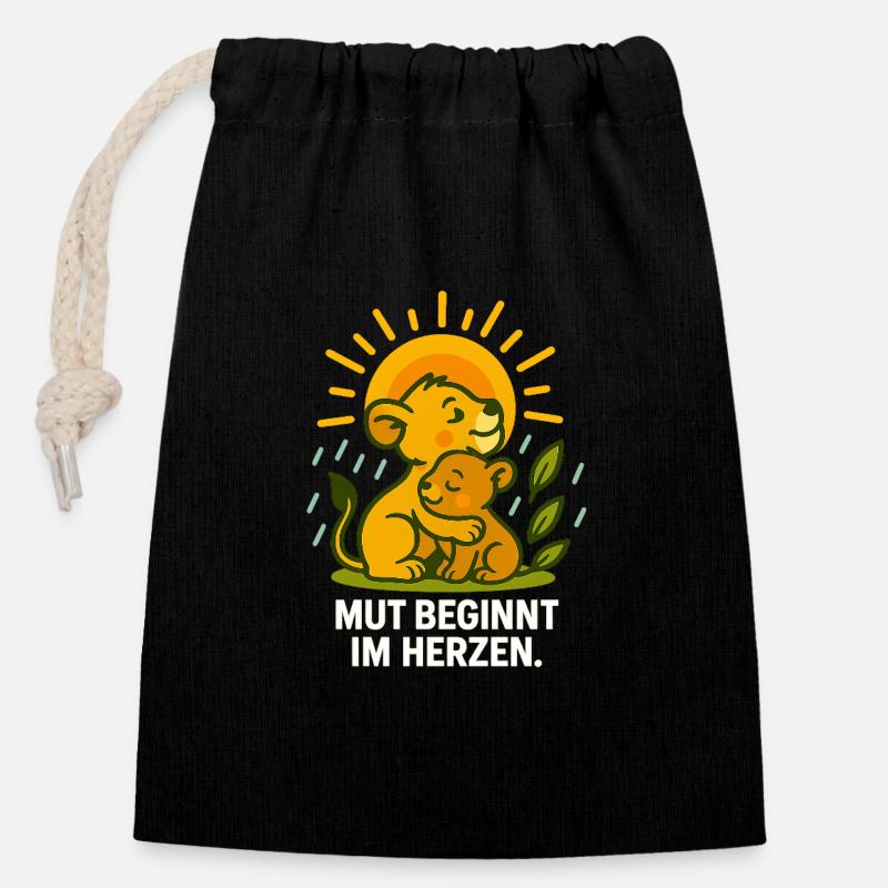 Mut_beginnt_im_Herzen - Closable cotton gift bag (14x20cm) - black