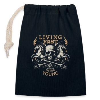 Living Fast Dying Young Skull Design - Closable cotton gift bag (14x20cm) - navy - Front