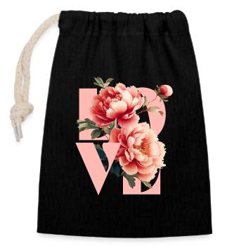 Elegantes florales Pfingstrosen-Design - Verschließbarer Geschenkbeutel aus Baumwolle (14x20cm) - Schwarz - Vorne