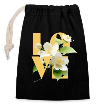 Typographie élégante de l’amour floral au jasmin - Sac cadeau en coton avec cordon (14 x 20 cm) - noir - Devant