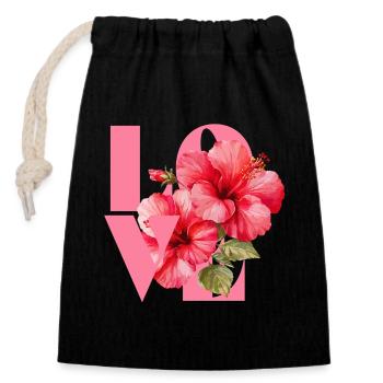 Vivid Hibiscus Floral Coeur Design - Sac cadeau en coton avec cordon (14 x 20 cm) - noir - Devant