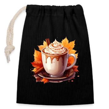 Herbstlicher Kakao - Verschließbarer Geschenkbeutel aus Baumwolle (14x20cm) - Schwarz - Vorne
