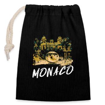 Fassade des Monaco Casinos, Golden Globe - Verschließbarer Geschenkbeutel aus Baumwolle (14x20cm) - Schwarz - Vorne