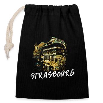 Typical facades of Strasbourg – Illustration - Closable cotton gift bag (14x20cm) - black - Front