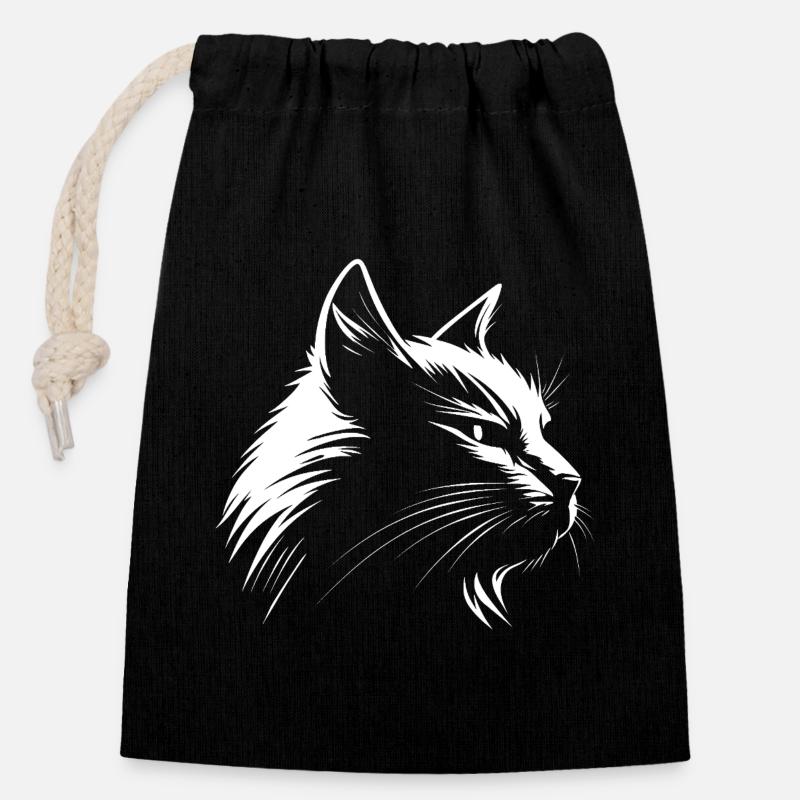 Blanc chat :-) - Sac cadeau en coton avec cordon (14 x 20 cm) - noir