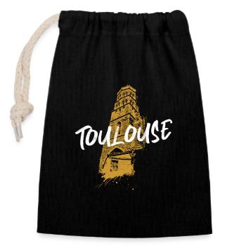 Duotone illustration Toulouse Saint-Nicolas church - Closable cotton gift bag (14x20cm) - black - Front