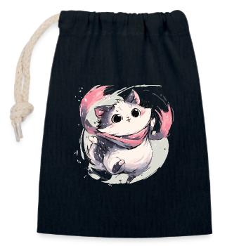 Cuddly kitten with pink scarf - Closable cotton gift bag (14x20cm) - navy - Front