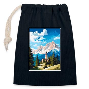 Zugspitze Germany Alpine Chapel in Snowy Peaks - Closable cotton gift bag (14x20cm) - navy - Front
