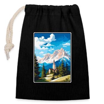 Zugspitze Germany Alpine Chapel in Snowy Peaks - Closable cotton gift bag (14x20cm) - black - Front