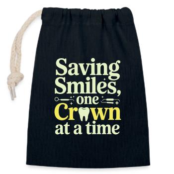 Sauver les sourires, une couronne à la fois Dental Lab Tech - Sac cadeau en coton avec cordon (14 x 20 cm) - bleu marine - Devant
