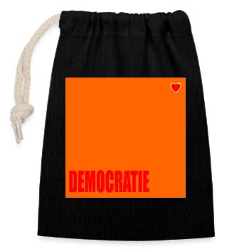 DEMOKRATIE HERZ - Verschließbarer Geschenkbeutel aus Baumwolle (14x20cm) - Schwarz - Vorne