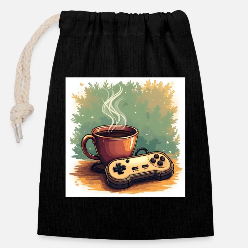 Caffeine & Campaigns - Closable cotton gift bag (14x20cm) - black