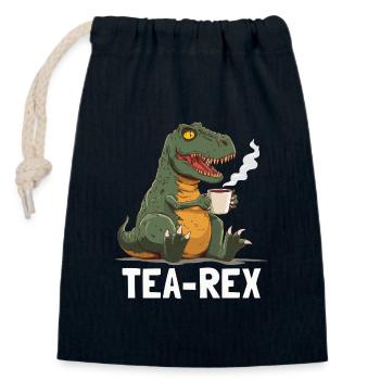 Drôle de T-Rex Dino buvant du thé - Sac cadeau en coton avec cordon (14 x 20 cm) - bleu marine - Devant