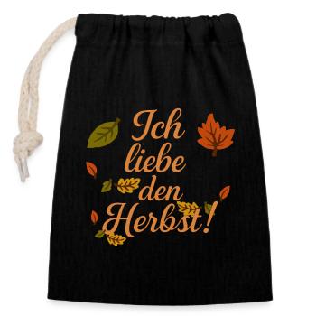 Ich liebe den Herbst - Verschließbarer Geschenkbeutel aus Baumwolle (14x20cm) - Schwarz - Vorne
