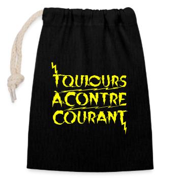 ALWAYS GOING AGAINST THE GRAIN! - Closable cotton gift bag (14x20cm) - black - Front