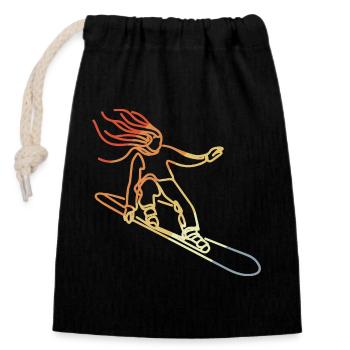 Retro Snowboarding Girl - Verschließbarer Geschenkbeutel aus Baumwolle (14x20cm) - Schwarz - Vorne
