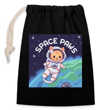 Space Paws – Pixel Cat Astronaut - Closable cotton gift bag (14x20cm) - black - Front