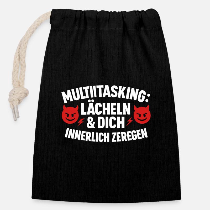 Multitasking Internally disassembling smiles - Closable cotton gift bag (14x20cm) - black