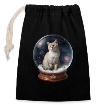 Cosmic Cat in Snow Globe - Verschließbarer Geschenkbeutel aus Baumwolle (14x20cm) - Schwarz - Vorne