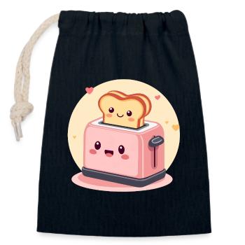 Grille-pain gai kawaii avec toast et cœurs - Sac cadeau en coton avec cordon (14 x 20 cm) - bleu marine - Devant