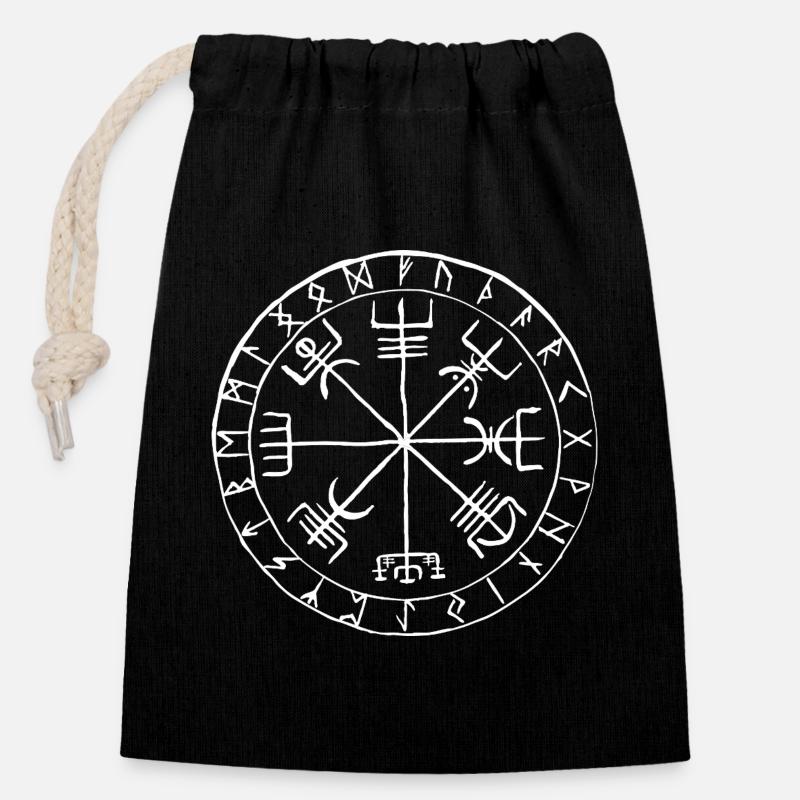 Vegvísir Runen Kompass Wikinger Symbol Design - Verschließbarer Geschenkbeutel aus Baumwolle (14x20cm) - Schwarz