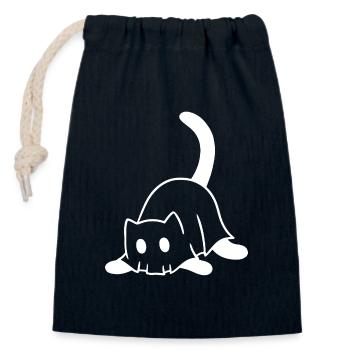 Cat in Ghost Costume – Halloween Motif - Closable cotton gift bag (14x20cm) - navy - Front