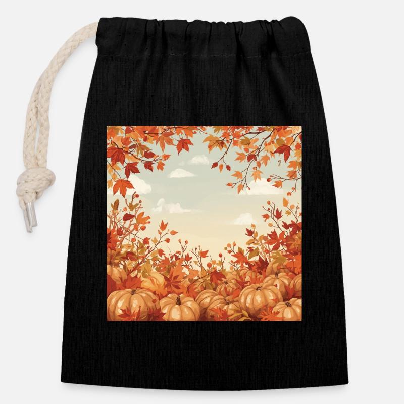 Hello Autumn - Verschließbarer Geschenkbeutel aus Baumwolle (14x20cm) - Schwarz