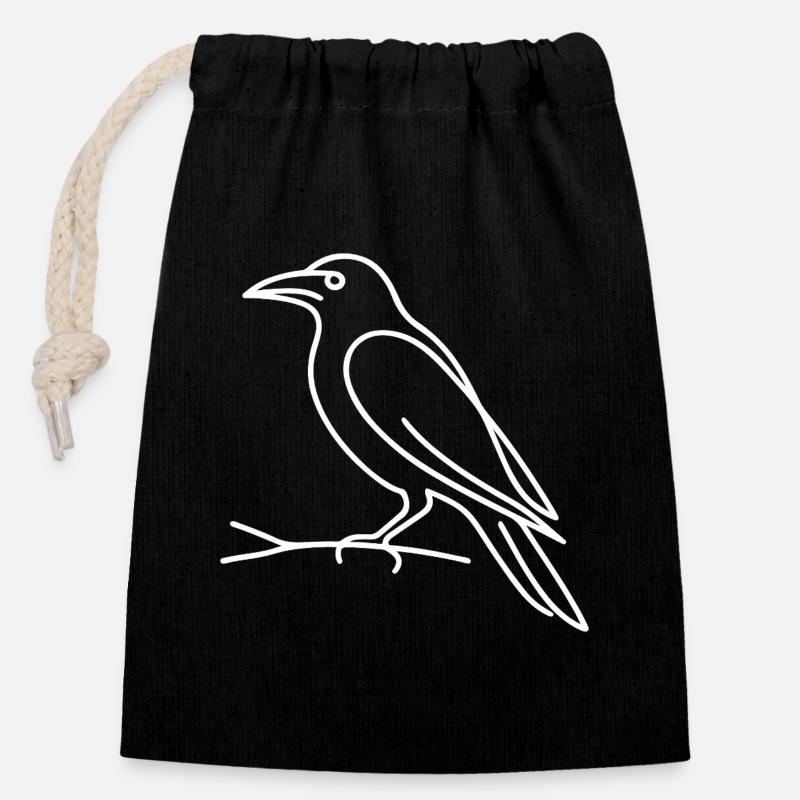 Raven Sketch – Creepy Halloween Motif - Closable cotton gift bag (14x20cm) - black