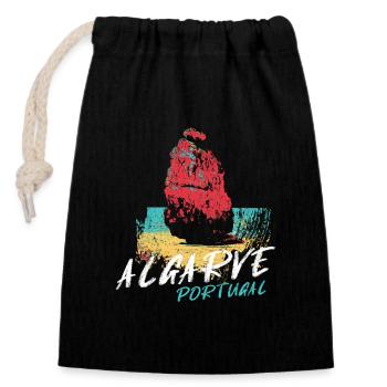 Rock Beach Algarve Illustration Portugal - Closable cotton gift bag (14x20cm) - black - Front