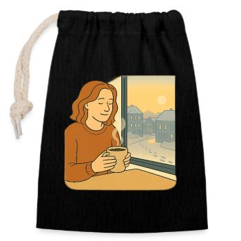 Fenster früher Morgen Wärme - Verschließbarer Geschenkbeutel aus Baumwolle (14x20cm) - Schwarz - Vorne