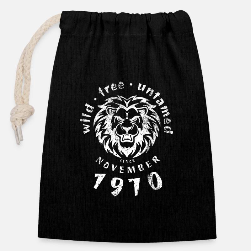 Sauvage, libre et indompté depuis 11/1970 - Sac cadeau en coton avec cordon (14 x 20 cm) - noir