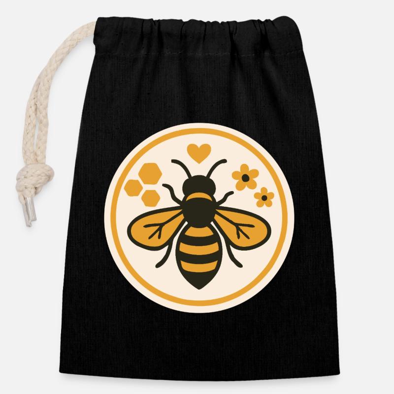 Save the Bees - Natur Bienenmotiv - Verschließbarer Geschenkbeutel aus Baumwolle (14x20cm) - Schwarz