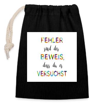 Les erreurs en sont la preuve – un dicton motivant - Sac cadeau en coton avec cordon (14 x 20 cm) - noir - Devant