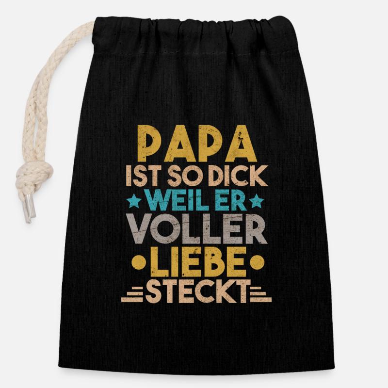 Papa - Verschließbarer Geschenkbeutel aus Baumwolle (14x20cm) - Schwarz