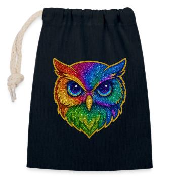 Owl | Tawny Owl | Rainbow Owl Magic - Closable cotton gift bag (14x20cm) - navy - Front