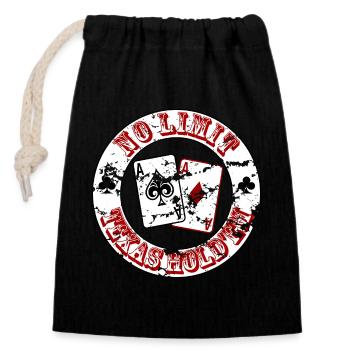 Cartes de poker No Limit – Texas Hold’em Design - Sac cadeau en coton avec cordon (14 x 20 cm) - noir - Devant