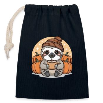 Cuddly Sloth with Pumpkins Autumn - Closable cotton gift bag (14x20cm) - navy - Front