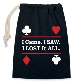 Je suis venu. J’ai vu. J’ai tout perdu – Jouer aux cartes - Sac cadeau en coton avec cordon (14 x 20 cm) - bleu marine - Devant