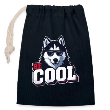 Be Cool - Husky de Sibérie - Sac cadeau en coton avec cordon (14 x 20 cm) - bleu marine - Devant