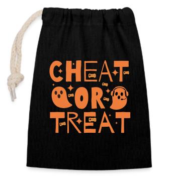 Cheat or Treat – Halloween for gamer ghosts - Closable cotton gift bag (14x20cm) - black - Front