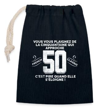 50 Years of Humorous Approach - Closable cotton gift bag (14x20cm) - navy - Front