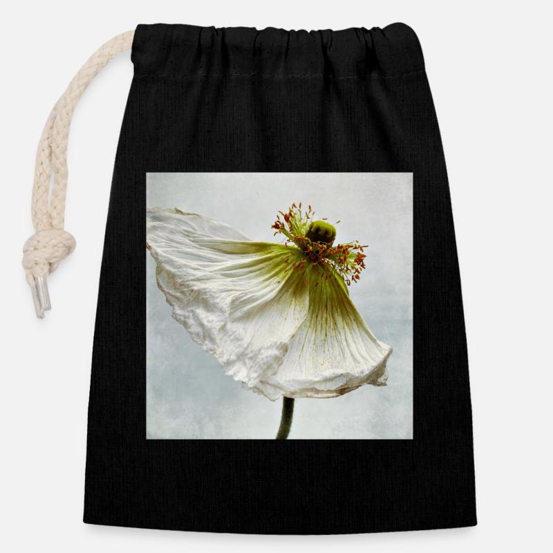 White Poppy - Verschließbarer Geschenkbeutel aus Baumwolle (14x20cm) - Schwarz