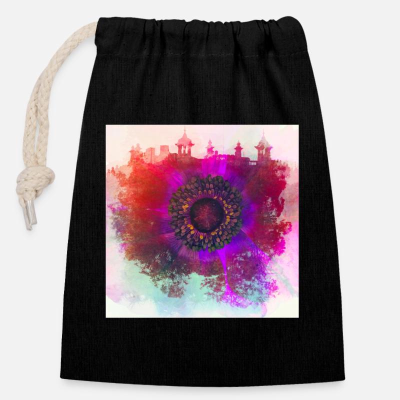 Coquelicot abstrait - Sac cadeau en coton avec cordon (14 x 20 cm) - noir