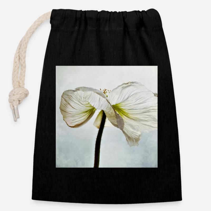 White poppy flower - Closable cotton gift bag (14x20cm) - black